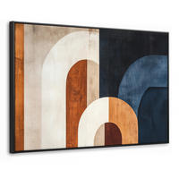 LEINWAND Bilder mit Rahmen - Abstrakt - Formen - Dunkelblau - 90x60 - Cognac, Textil (90/60cm) - MuchoWow