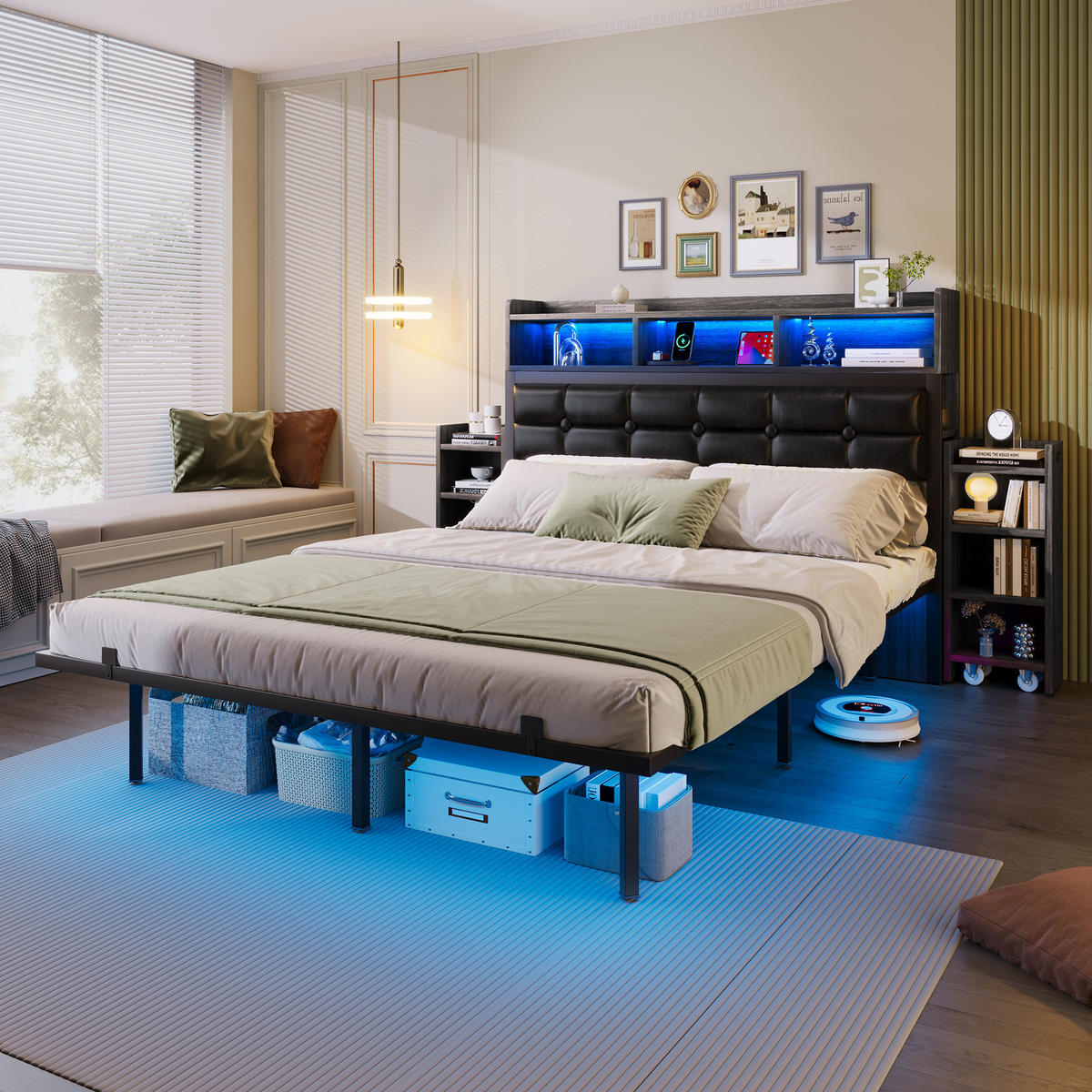 DOPPELBETT 140/190 cm Grau mit LED-Beleuchtung und USB-Ladefunktion aus Metall - Grau, Metall (140/190cm) - OKWISH