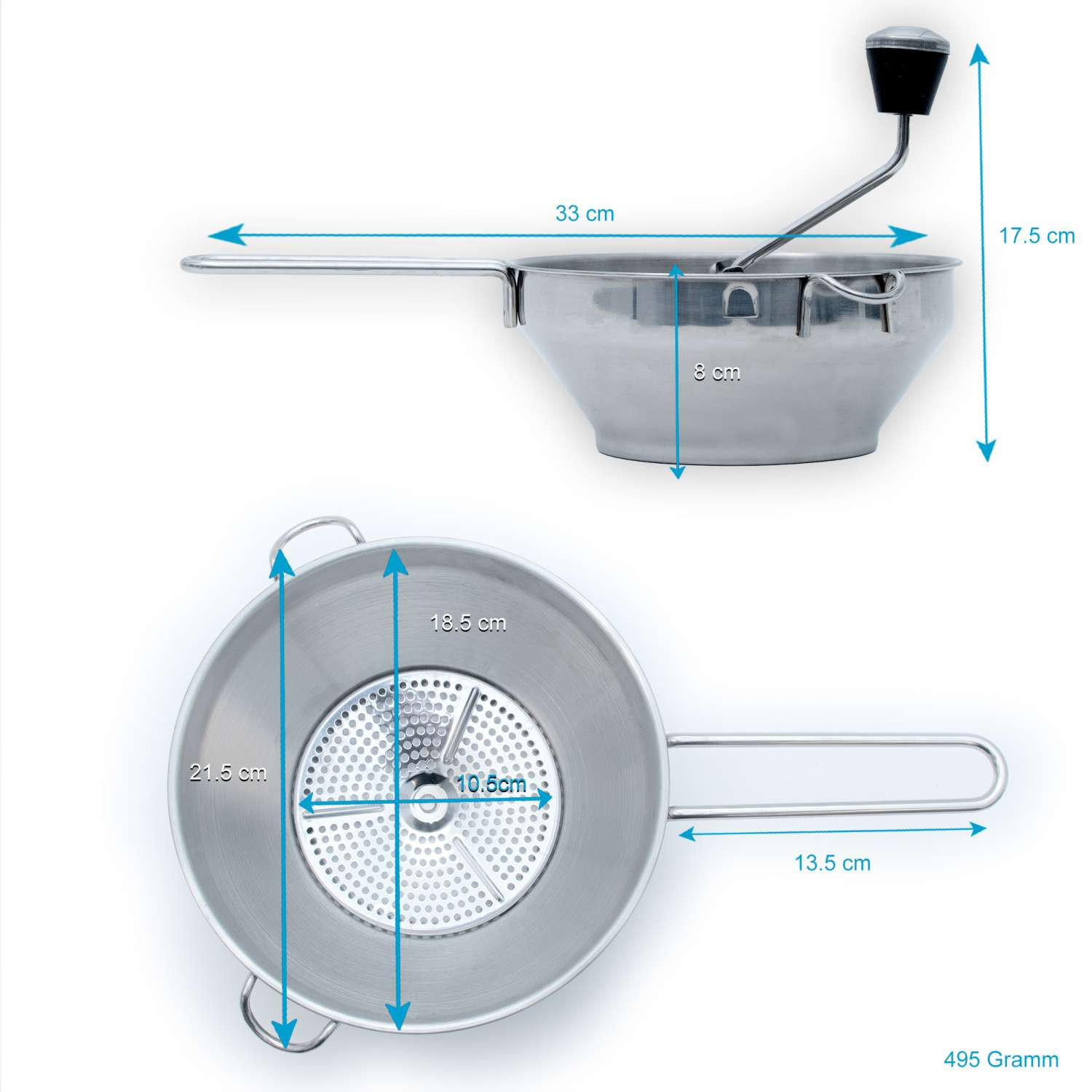 PASSIER MÜHLE mit 3 Siebeinlagen - Silberfarben, Metall (21.5/17.5/33cm) - Intirilife