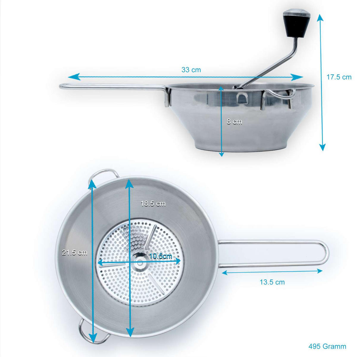 PASSIER MÜHLE mit 3 Siebeinlagen - Silberfarben, Metall (21.5/17.5/33cm) - Intirilife
