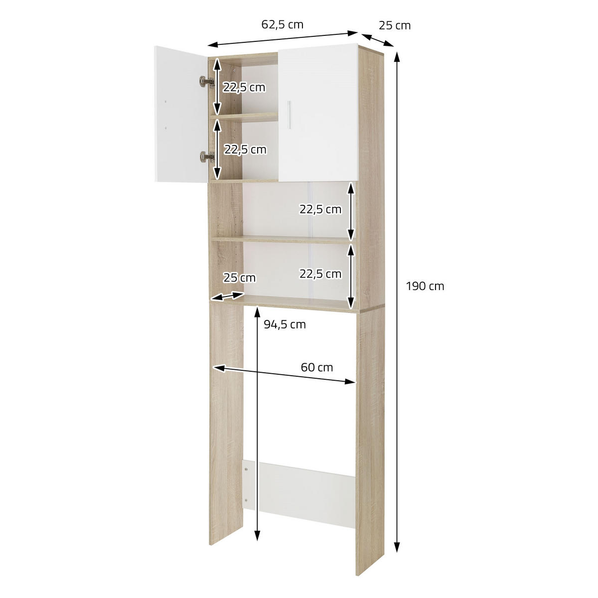 WASCHMASCHINENSCHRANK - Beige, Holzwerkstoff (25/190/63cm) - ECD-Germany
