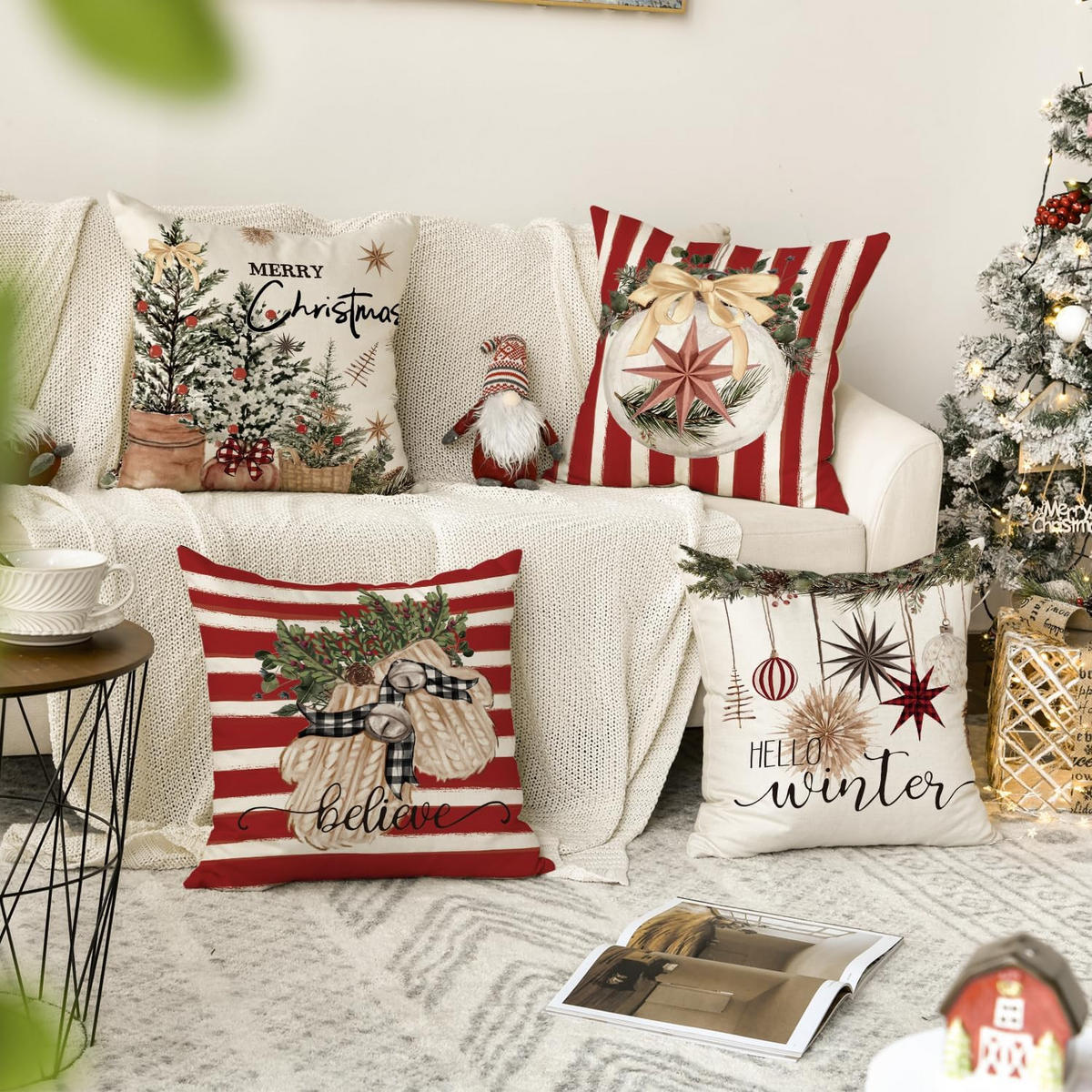 KISSENBEZUG – Weihnachtskissenbezug (Kissenfüllung nicht enthalten) – 45 x 45 cm – Multicolor(vier Stück) - Multicolor, Textil (45/45cm)