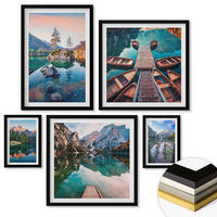 WANDBILDER 5er-Set - 50x50 cm & 20x30 cm & 40x60 cm Schwarzer Rahmen - Pfad Wald Wasserfall Vegetation - Schwarz, Kunststoff (40/60cm) - ArtPrintCave