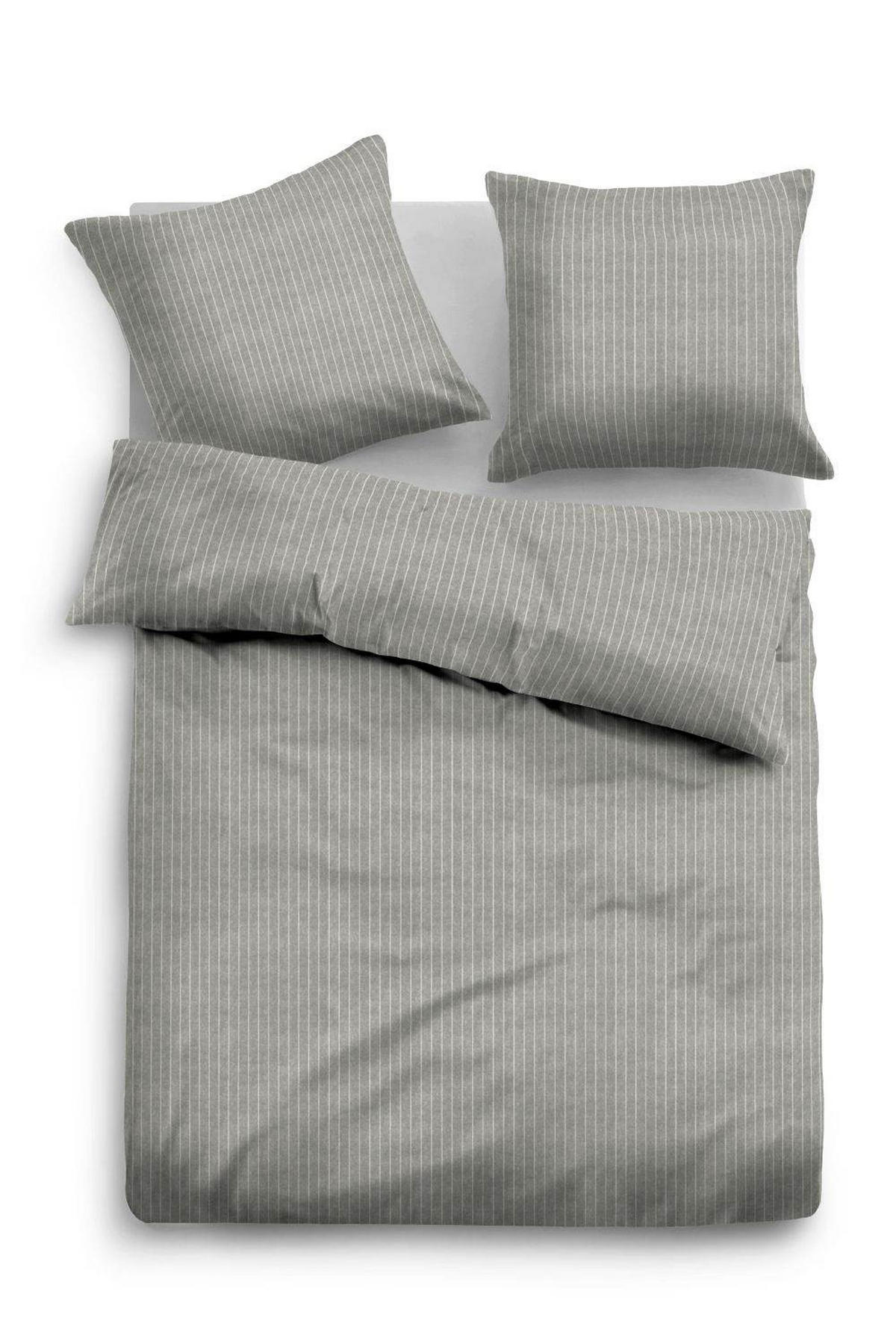 BETTWÄSCHE Pinstripe grau 135/200cm + 80/80cm - Dunkelgrün, Textil (135/200cm)