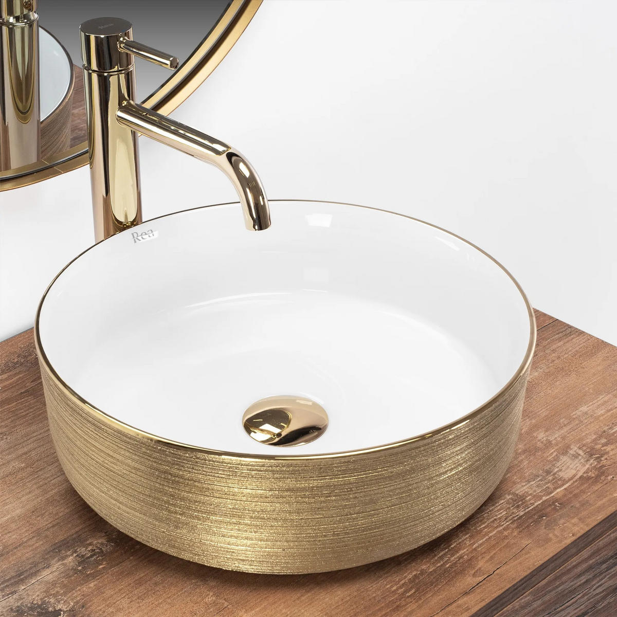 AUFSATZWASCHBECKEN Rea Sami White Brush Gold - Goldfarben, Keramik (36/11.5/36cm) - REA