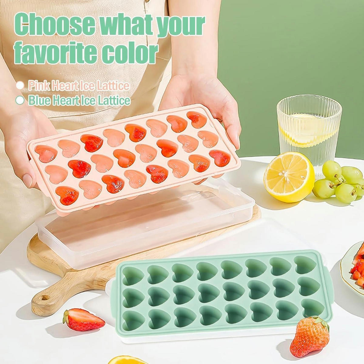 EISWÜRFELFORM Herz 2-teiliges Set Silikon 24-Cavity mit Deckel - Multicolor, Kunststoff (3/1/5cm)