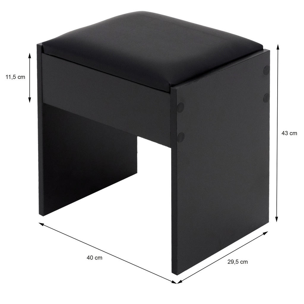 Thumbnail - ECD-Germany Schminkhocker, Schwarz, Holzwerkstoff, 29.5x43x40 cm, Wohnzimmer, Hocker, Sitzhocker