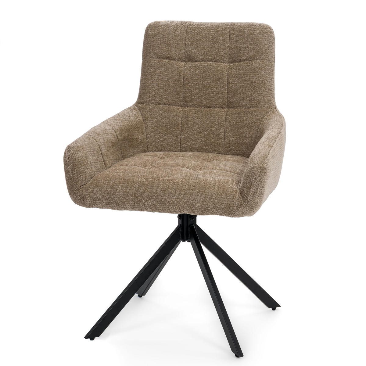 STUHL FUNO drehbar gepolsterter mit Steppung - beige - Chenille - Beige/Schwarz, Textil/Metall (58/87/60cm) - NEW HOME