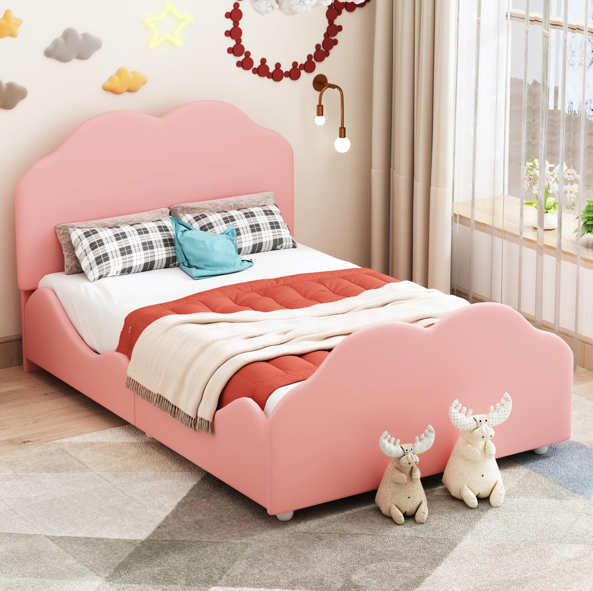 POLSTERBETT 90/200 cm Rosa mit gepolstertem Kopfteil und Sicherheitsgeländer - Pink, Textil (90/200cm) - BEAOK