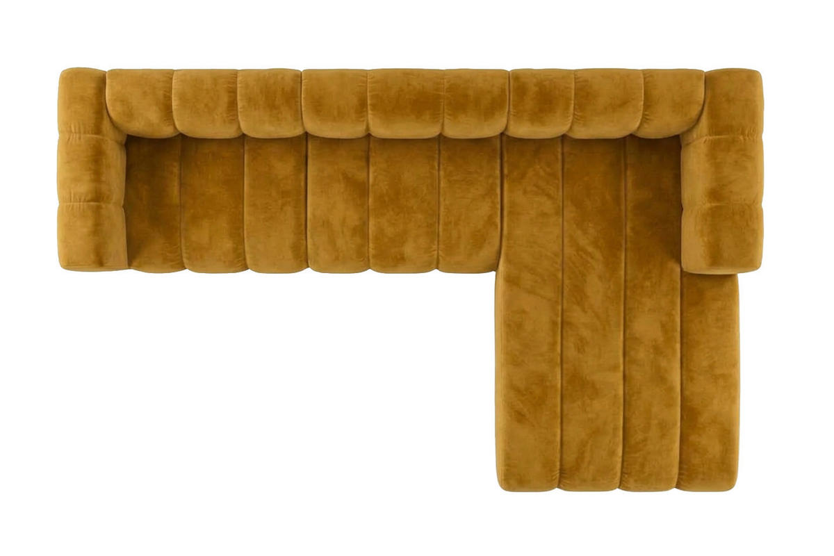 ECKSOFA Modulares In L-Form, Velvet-Stoff Riviera, Senffarbe, Rechts, GRAND 318 cm - Gelb, Holz (318/179cm) - Kaiser Möbel
