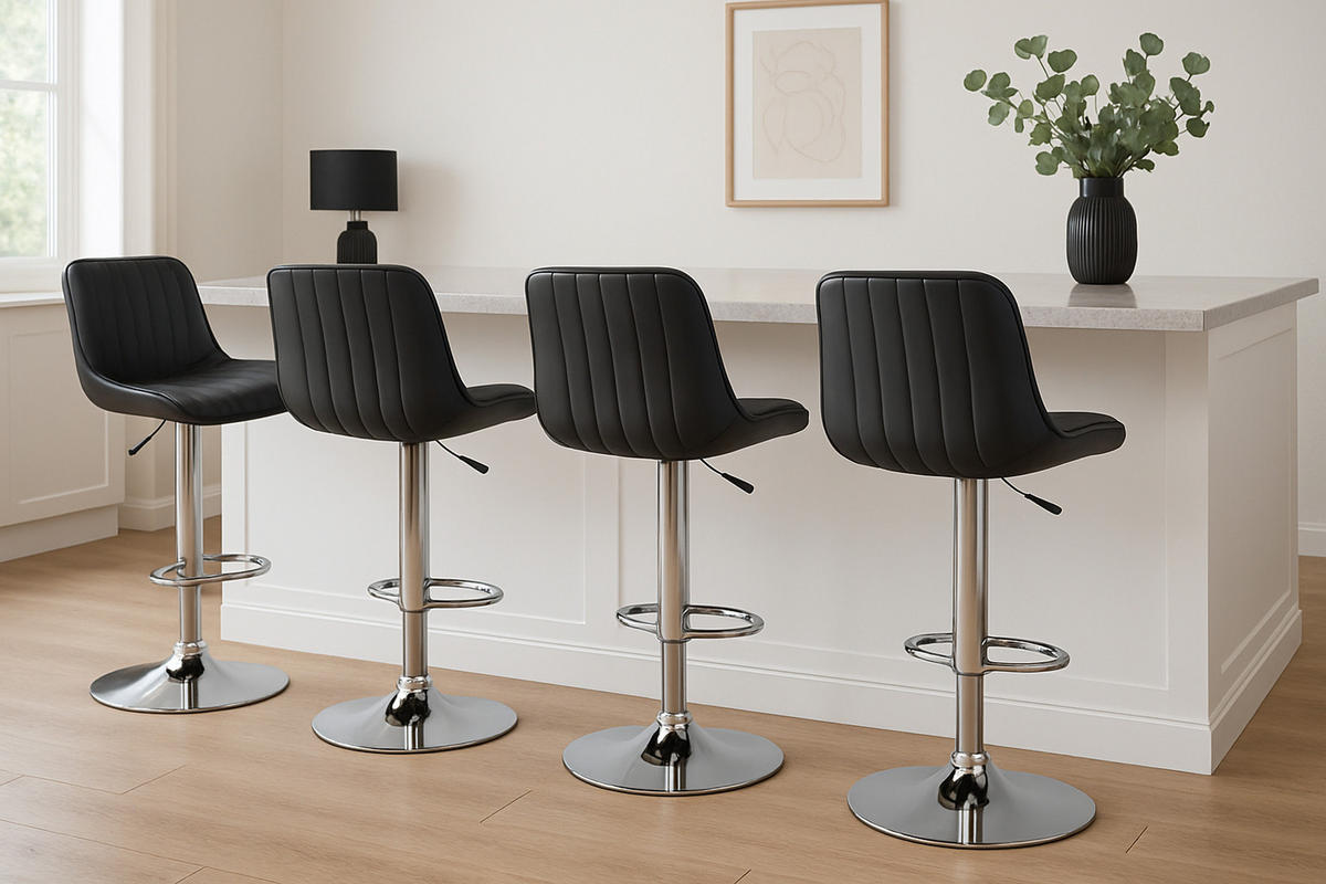 BARHOCKER Lento Gestell Metall in Chromoptik Kunstleder Schwarz - Chromfarben/Schwarz, Kunststoff/Metall (50/108/50cm) - TPFLiving