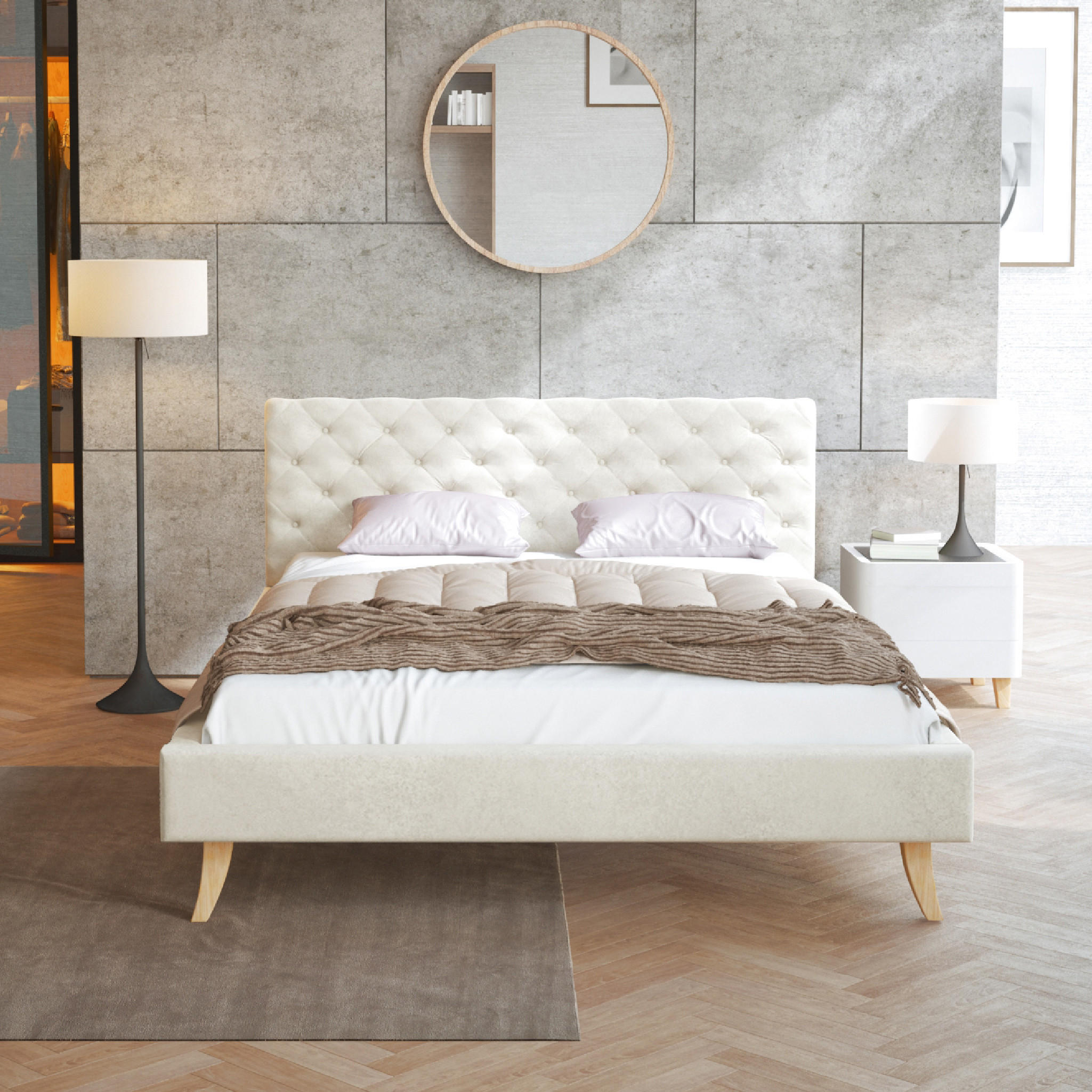 POLSTERBETT ZUZA beige - Birkefarben/Creme, Holz/Holzwerkstoff (120/200cm) - FDM