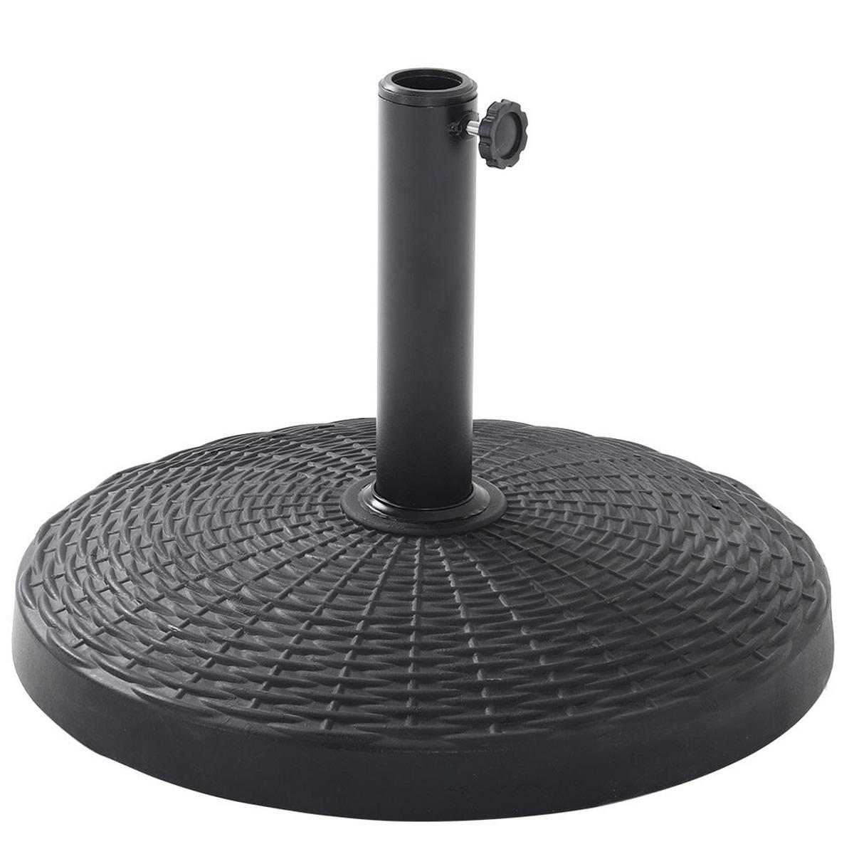 SONNENSCHIRMSTÄNDER Sonnenschirmfuß mit Rollen aus PE + Concrete in Rattanoptik Schwarz wetterfest und standfest ohne Befüllen Ø45 × 30 cm 25 kg - Schwarz, Metall (57/51cm) - Livingandhome