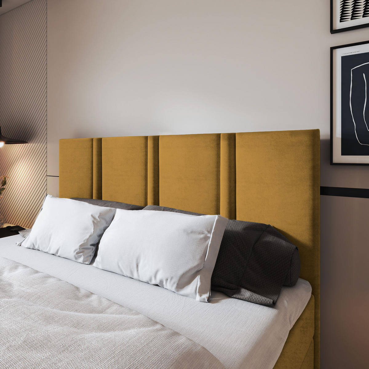 BOXBETT LARIO 180x200 cm mit Matratze und Topper - Gelb - Gelb, Holz (180/200cm) - MASSENO