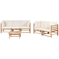 LOUNGE SET 5-Sitzer Bambusholz hellbraun 3-teilig Auflagen cremeweiß Cerreto - Creme, Holz - Beliani