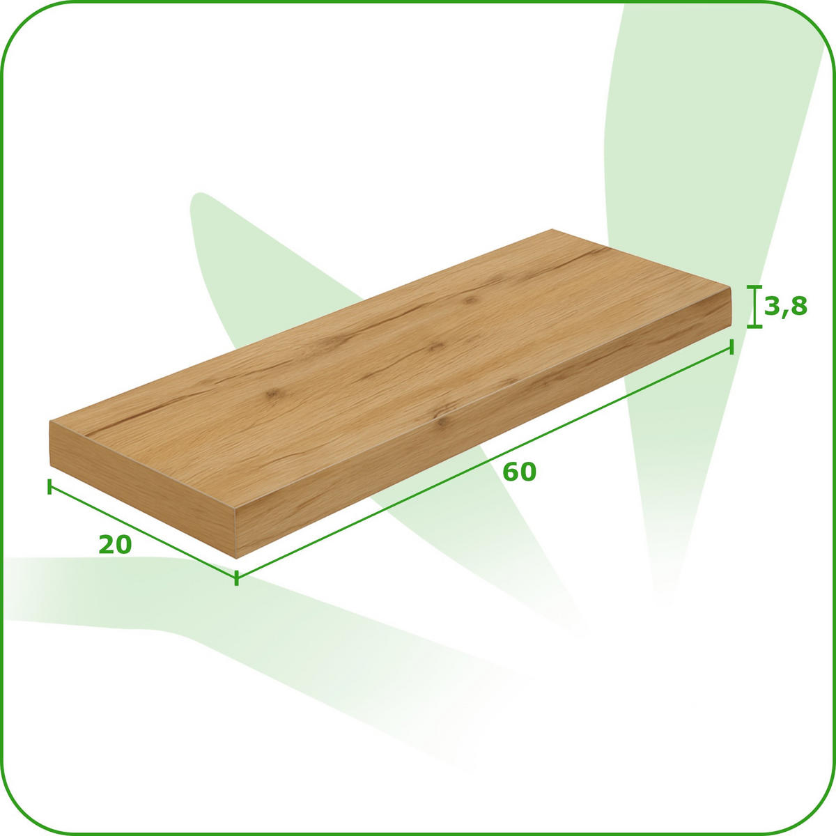 WANDREGAL Holzoptik Erlefarben 2er Set 60x20x4 cm - Erlefarben, Holzwerkstoff/Metall (20/3.8/60cm) - Begryf