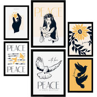 POSTER Set Mit 6 In Schwarzer Tinte Frieden Und Liebe Kunstdrucke Von Meer Und Ozean Für Innenarchitektur A3 & A4 Schwarzer Rahmen - Schwarz, Papier (29/3cm) - Nacnic