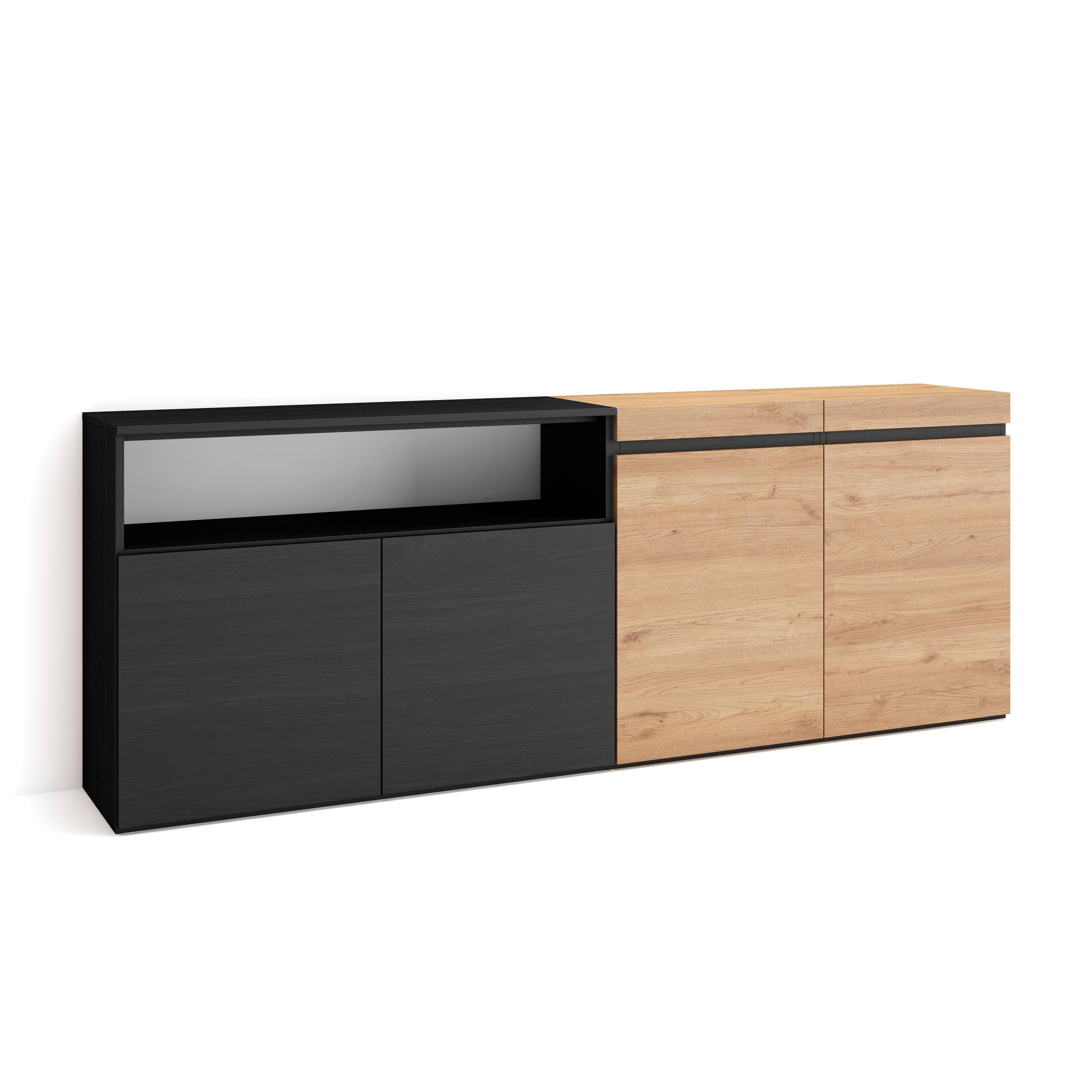 SIDEBOARD eiche, schwarz, 200/35/75cm - Multicolor, Holzwerkstoff (200/75/35cm) - Skraut Home