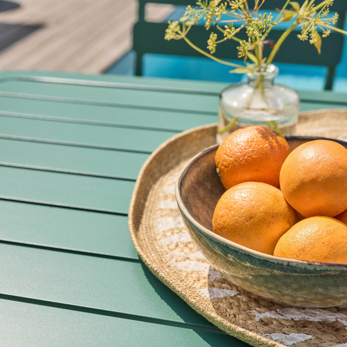 GARTENSET (185 x 92cm) und 8 Stühle, Dunkelgrün - Grün, Metall - Oviala