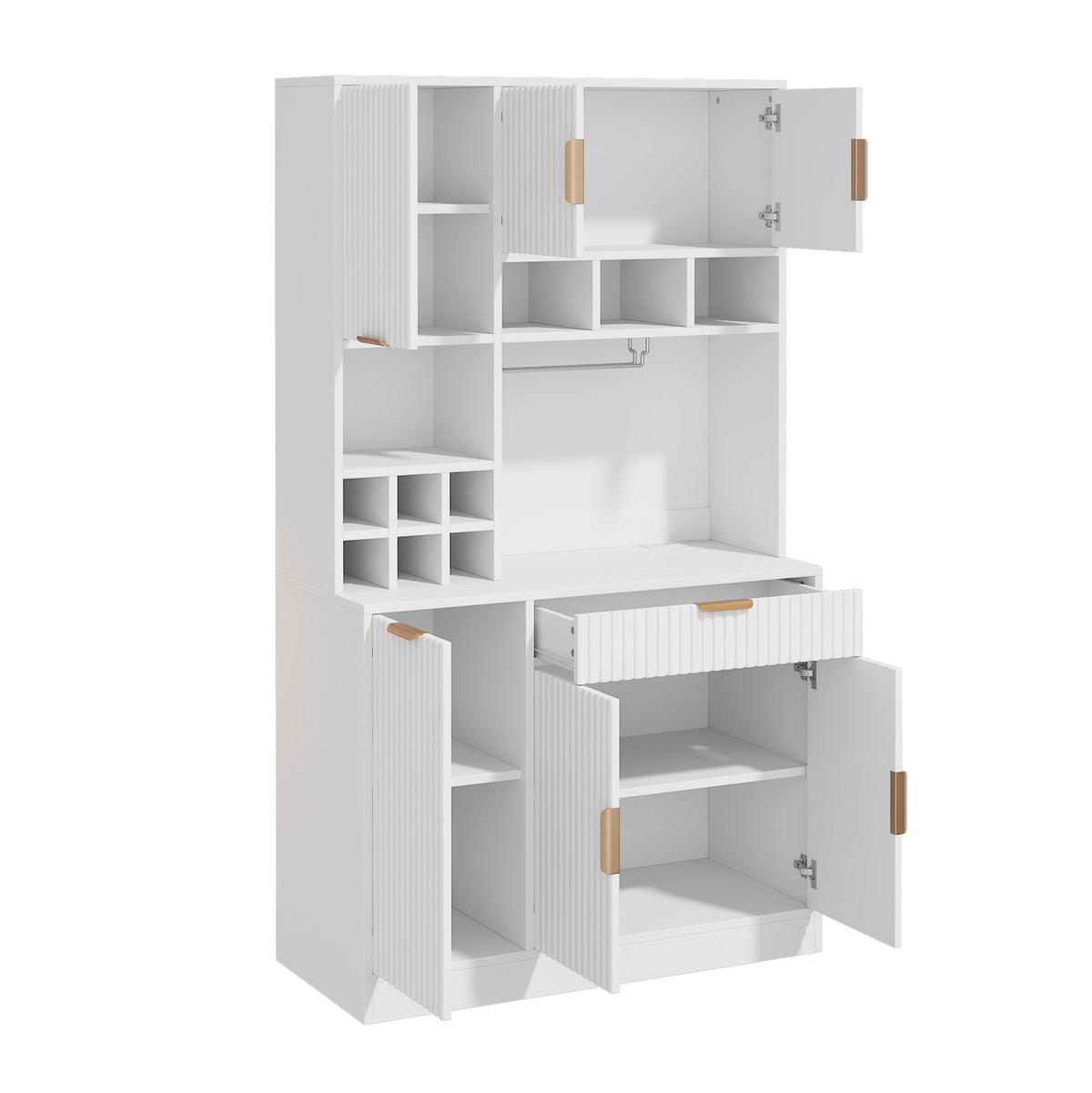 HOCHSCHRANK aus Spanplatte 100x40x175 cm Weiß mit Steckdosen, USB-Anschlüssen und Weinablage - Weiß, Holzwerkstoff (100/175/40cm) - IVMEU