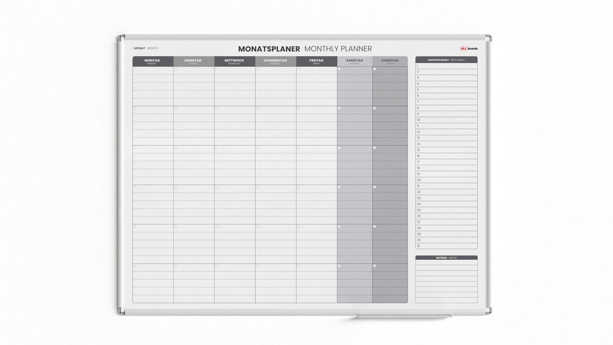 MAGNETISCHER Monatsplaner 120x90cm für Monatsplanungen - Weiß, Metall (120/90/1.8cm) - ALLboards