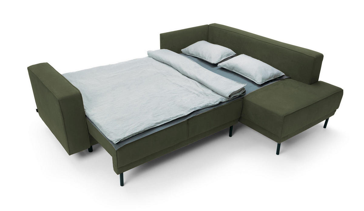 ECKSOFA Rodario Olivgrün Velours - Schwarz/Olivgrün, Textil/Metall (247/187cm) - Selsey