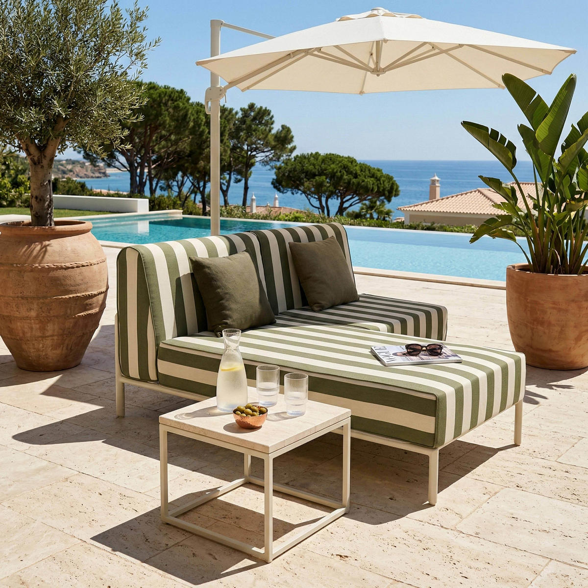 GARTENSOFA mit 2 Sitzplätzen, Khakigrün - Grün, Textil (153/78/144cm) - Oviala