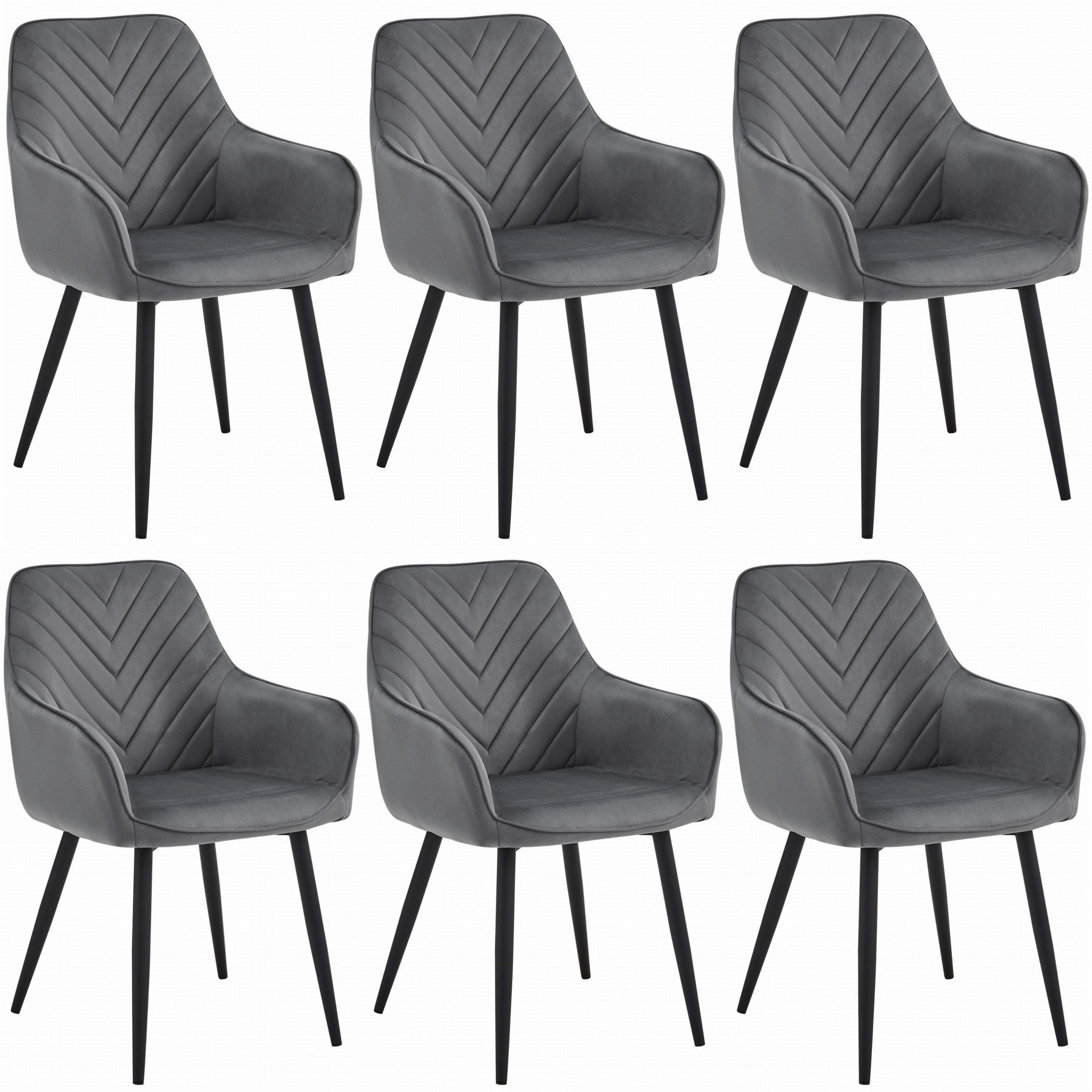 STUHL NEMI 6-er Set, Grau, Schwarz, mit Samtstoff gepolstert - Anthrazit, Textil/Metall (54/84/61cm) - Komodee