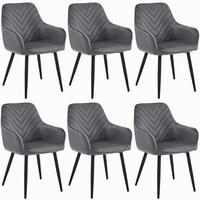 STUHL NEMI 6-er Set, Grau, Schwarz, mit Samtstoff gepolstert - Anthrazit, Textil/Metall (54/84/61cm) - Komodee