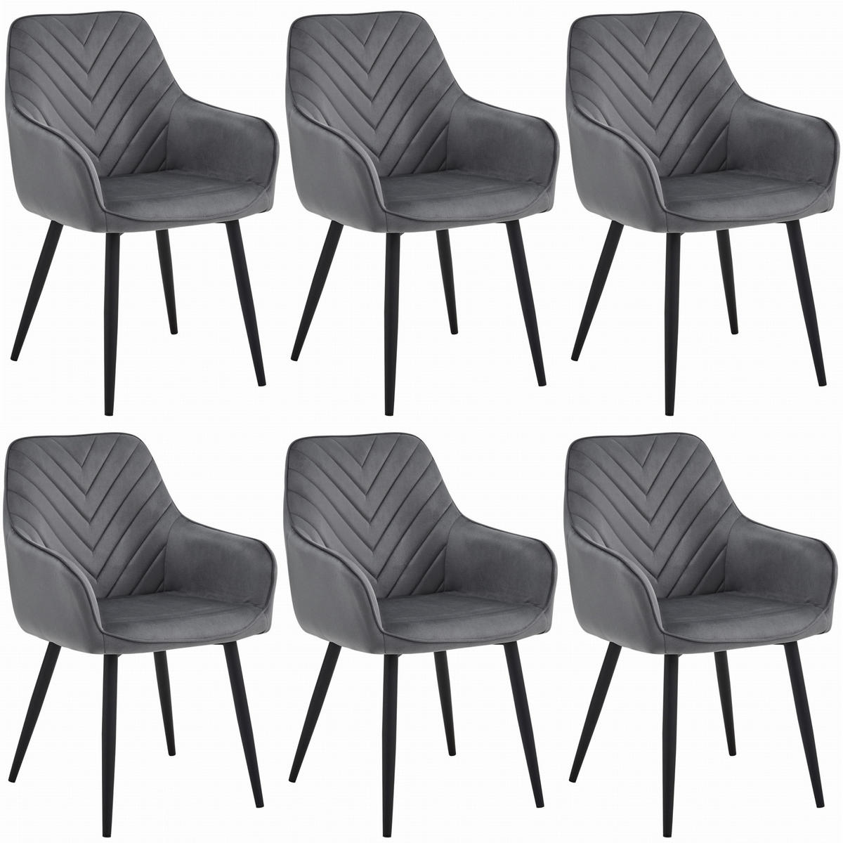 STUHL NEMI 6-er Set, Grau, Schwarz, mit Samtstoff gepolstert - Anthrazit, Textil/Metall (54/84/61cm) - Komodee