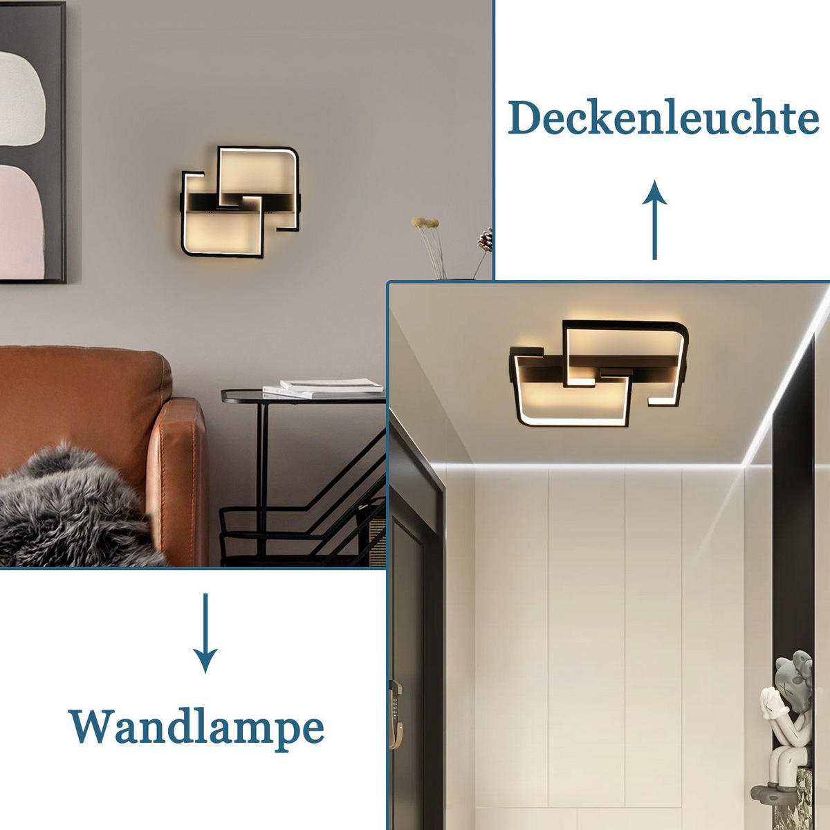 LED-DECKENLEUCHTE Amalfrieda 30/25/5 cm - Schwarz, Metall (30/25/5cm) - Nettlife