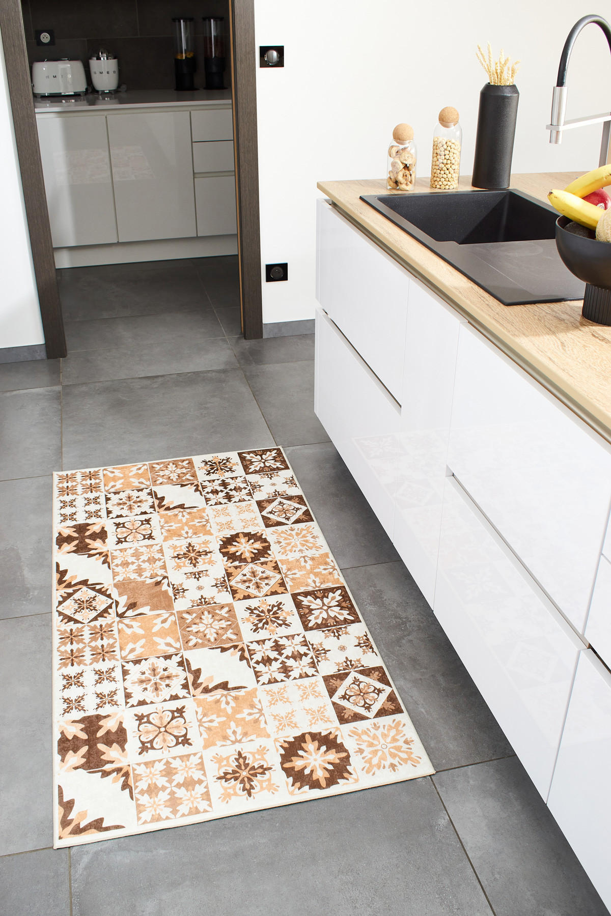 KÜCHENTEPPICH mit orangefarbenem Zementfliesenmuster Azulejo 80x150 cm - Orange, Textil (80/150cm) - Nazar Rugs