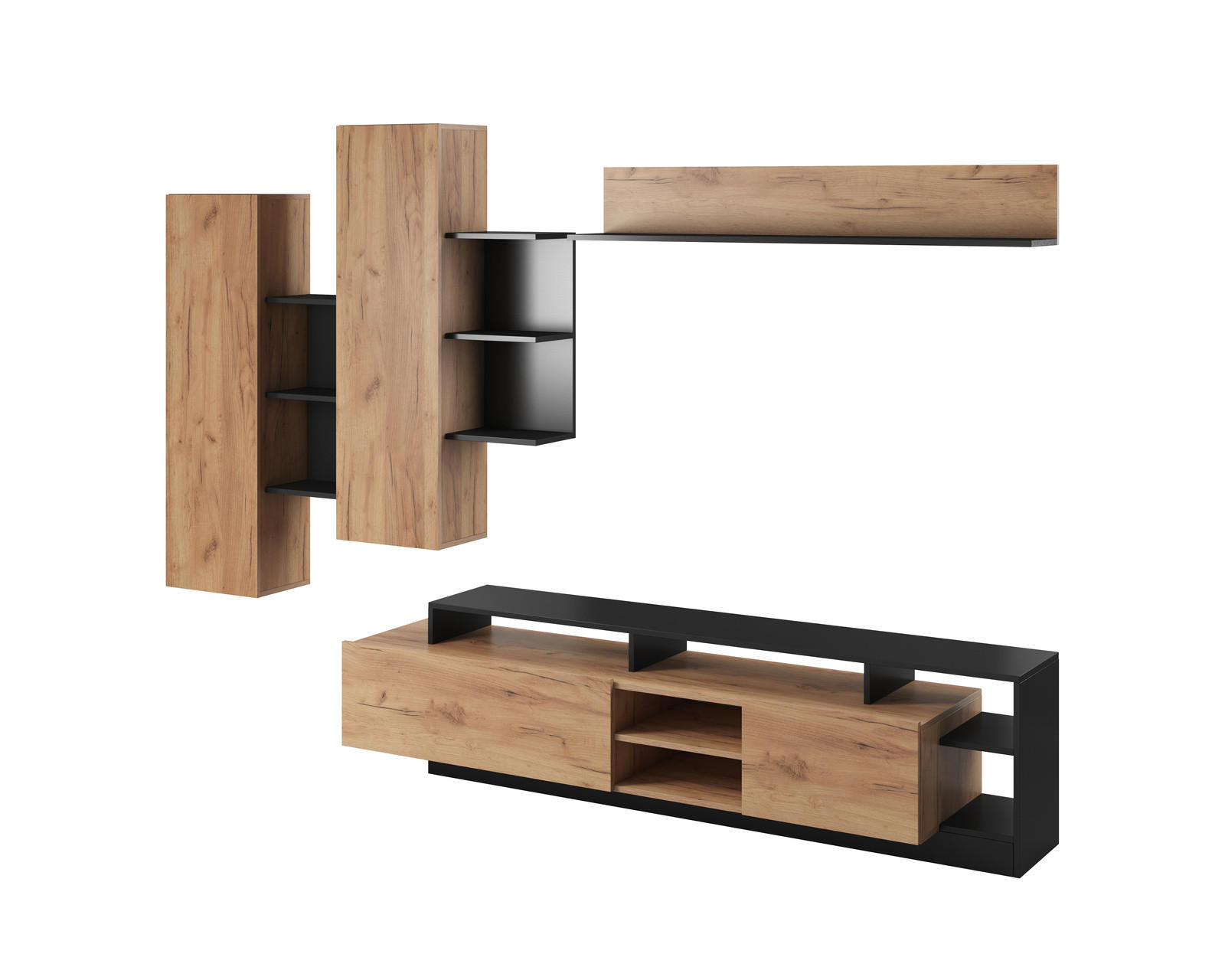 WOHNWAND Panzo 4-teilig Craft Eiche / Anthrazit - Grifflos - Eichefarben/Anthrazit, Holzwerkstoff (260/171/44cm) - Ravio