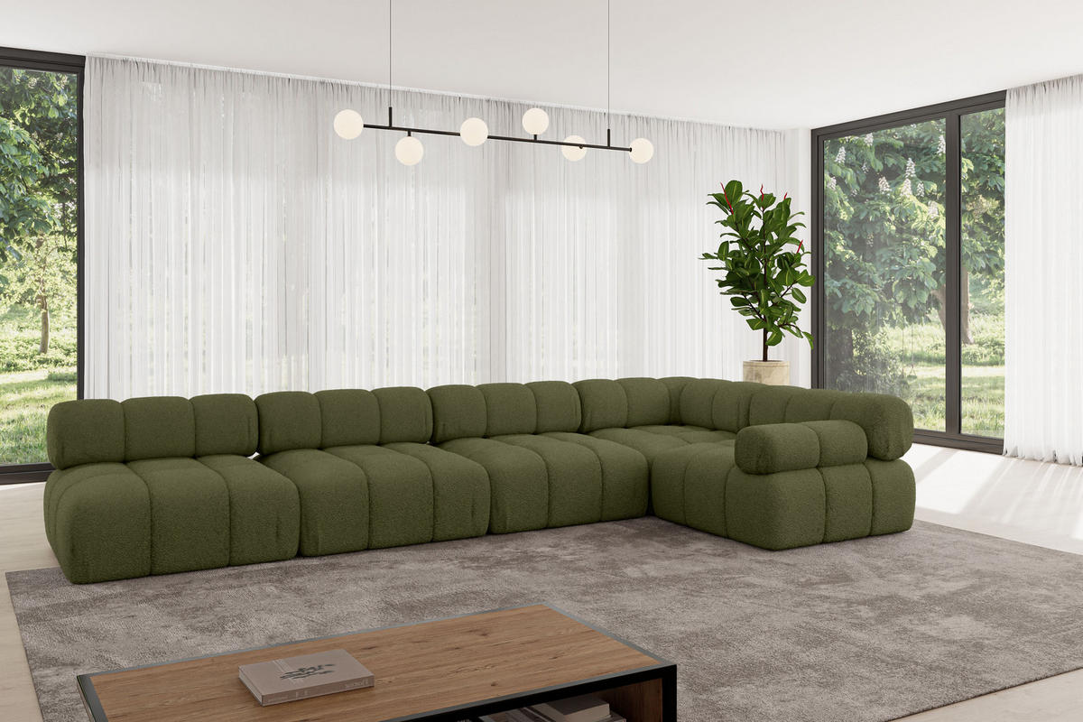 ECKSOFA modulares Sofa Mende-L3 - 380x190x70 cm Grün Bouclé - Grün, Holzwerkstoff/Textil (380/190cm) - ALTDECOR