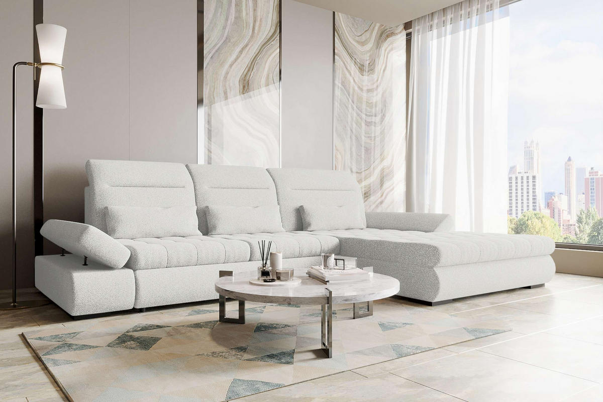 ECKSOFA Toscana Plus Strukturstoff inkl. Schlaffunktion - Creme, Textil (300/179cm) - 99rooms