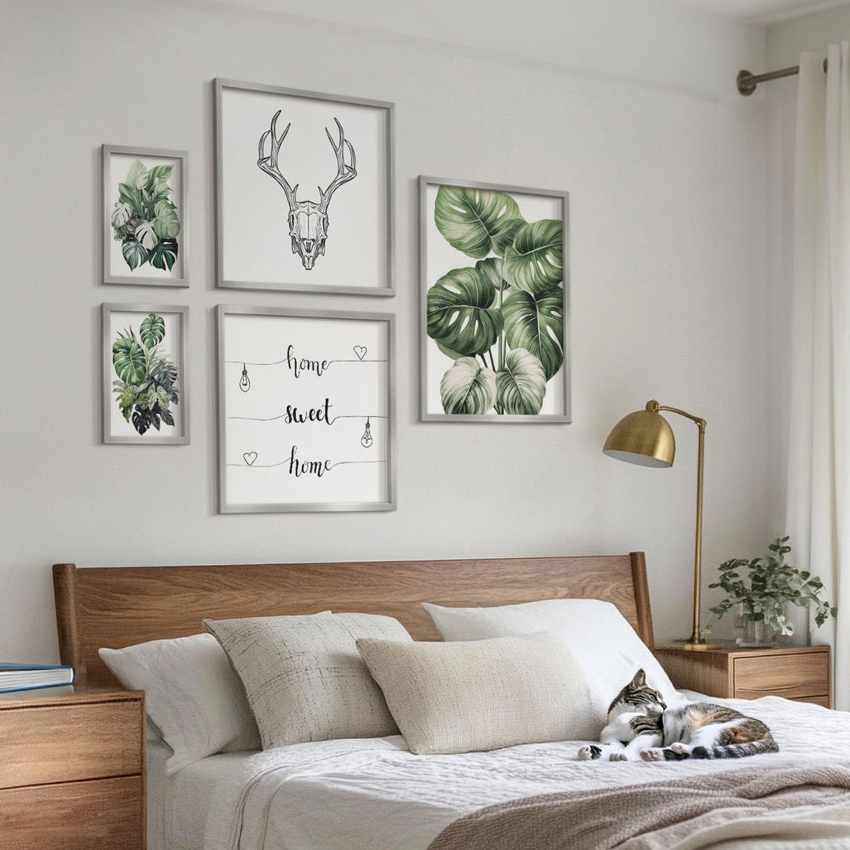 WANDBILDER 5er Set - 50x50 cm & 20x30 cm & 40x60 cm Silberner Rahmen - Ausblicke auf Berge, Flüsse und Wasserfälle - Silberfarben, Kunststoff (40/60cm) - ArtPrintCave