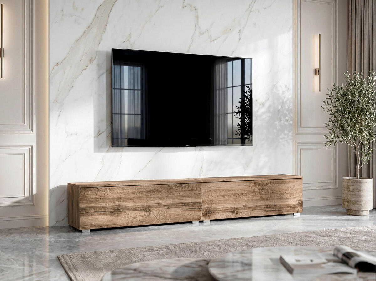 LOWBOARD Barvo 2x100 Eiche Wotan 200/36,5/32 cm – hängend oder stehend - Braun, Holzwerkstoff/Kunststoff (200/36.5/32cm) - AX Living