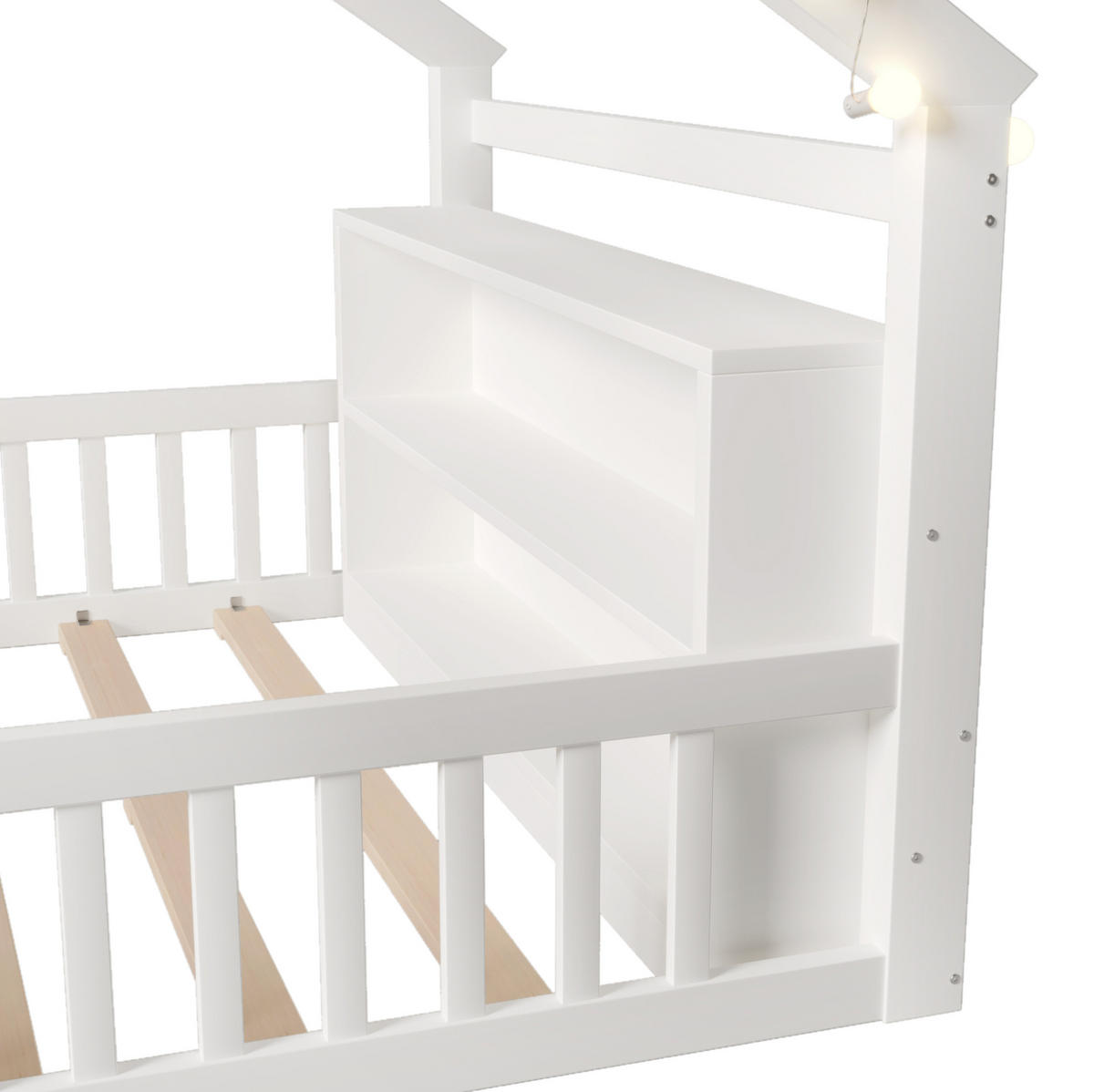 KINDERBETT 140/200cm weiß aus Kiefernholz mit Regal - Weiß, Holz (140/190cm) - OKWISH