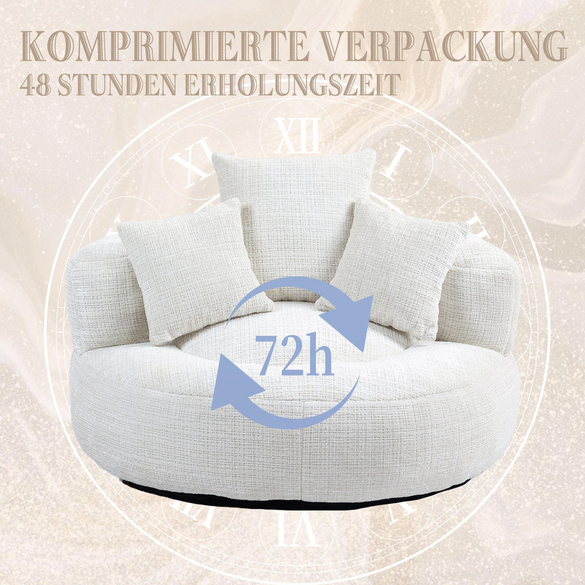 SESSEL 108/52/108 cm Beige aus Chenille mit Armlehnen - Beige, Textil (108/52/108cm) - OKMYHOME