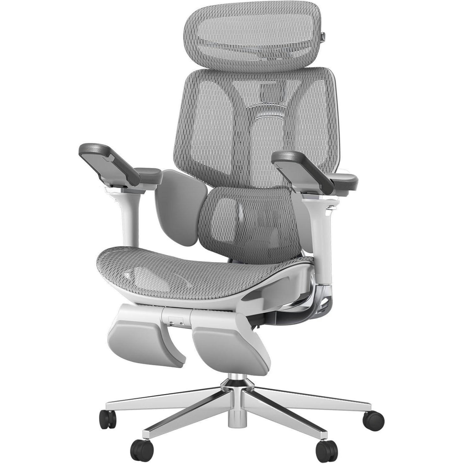 BÜROSTUHL E3 Pro mit Lendenwirbelstütze und Fußstütze Grau Textil - Grau, Textil (57.5/45.5/80cm)