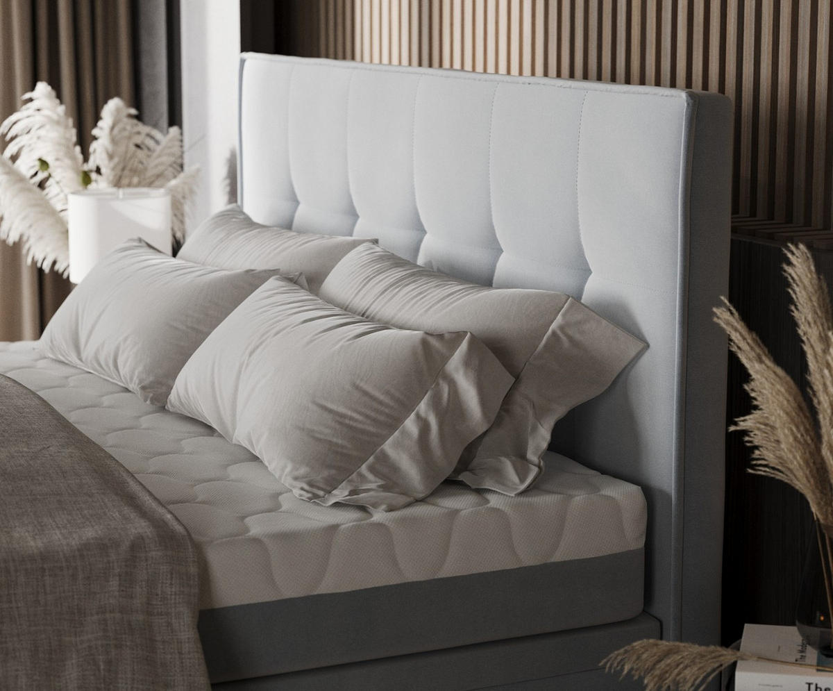 BOXBETT Arivo 200/200 cm Hellgrau im Paros Stoff - Hellgrau/Schwarz, Holz/Holzwerkstoff (200/200cm) - AltaBeds