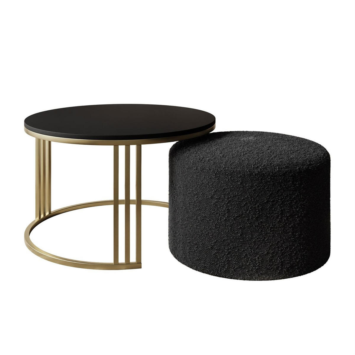 COUCHTISCH mit Hocker LORI MAT gebürstetes Gold/schwarz matt/Coral 60 - Schwarz, Metall (70/70/49cm) - Lookway