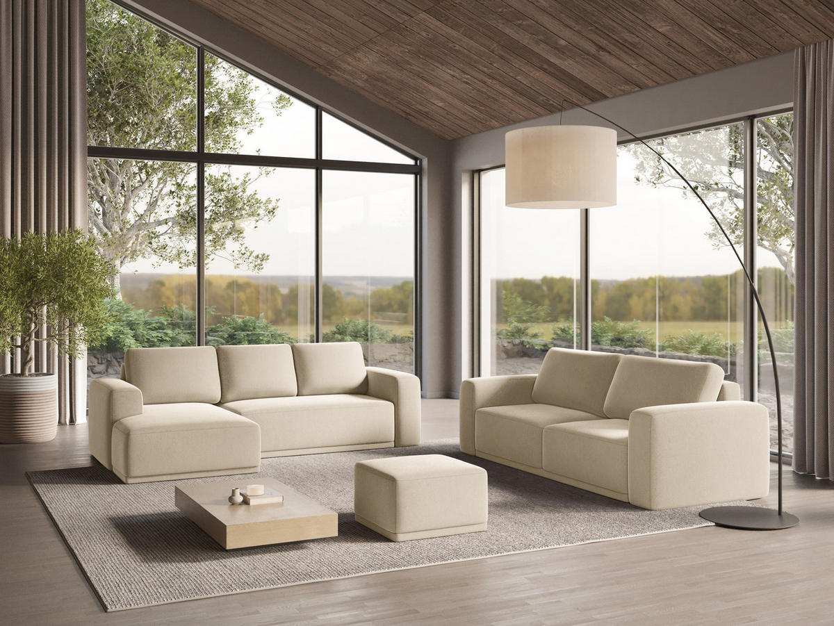 ECKSOFA mit Schlaffunktion Samt Stoff Beige - Beige/Creme, Kunststoff/Textil (258/160cm) - Makamii