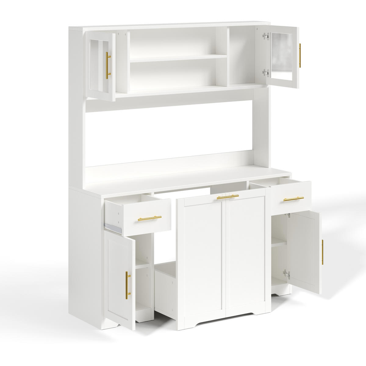 BUFFET DE-38725 140/40/173 cm LED-Beleuchtung und Müllschrank Weiß/Gold - Weiß, Holzwerkstoff (140/173/40cm) - ComfortXL