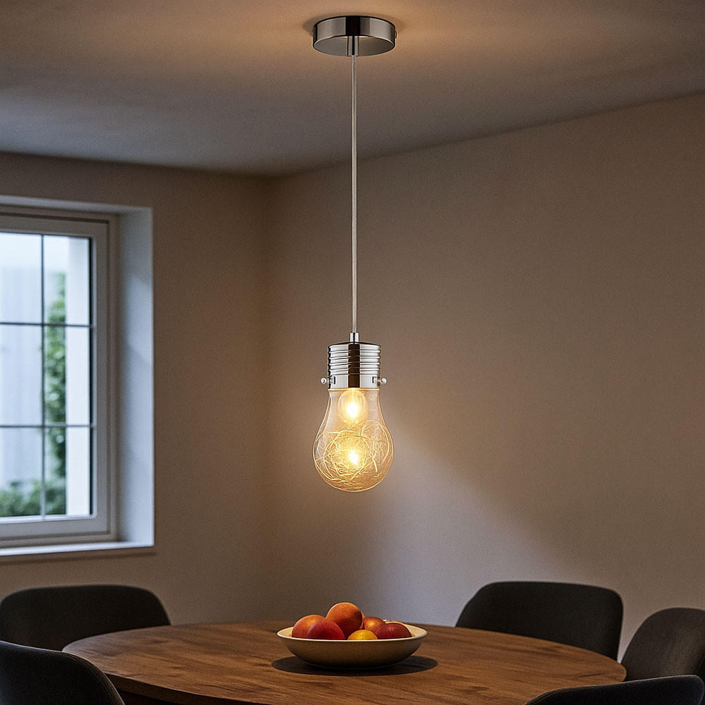 HÄNGELEUCHTE FUTURA Klar Drahtgeflecht Glas - Klar, Glas (12/12/150cm)