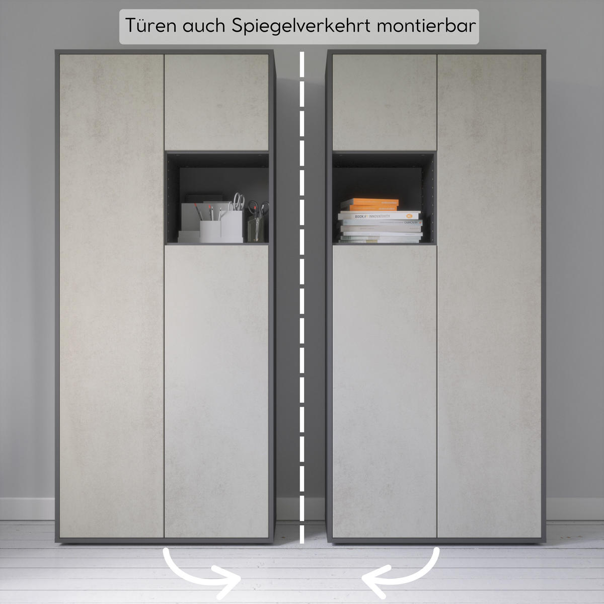 AKTENSCHRANK Amira T10 Beton Oxid 180/80/40 cm - Hellgrau, Holzwerkstoff (80/180/40cm) - SIMPLYFURN