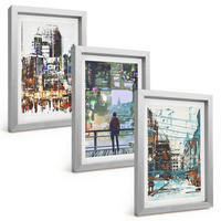 BILDER SET 3er Set - 20x30 cm Silberner Rahmen - Moderne Städte, bunte Charaktere - Silberfarben, Kunststoff (20/30cm) - TULUP