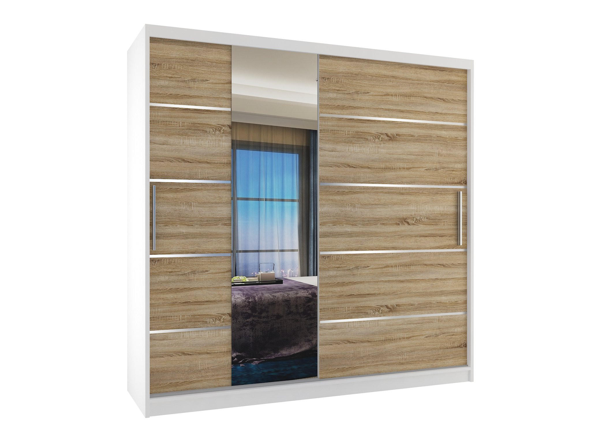 POSUVNÁ SKŘÍŇ Verona MBP, Bílá/Dub Sonoma Mat, 200 cm, se zrcadlem - Sonoma dub, dřevo (200/216/60cm) - B BELINI GROUP