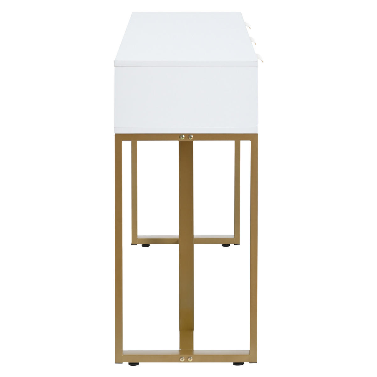 KONSOLENTISCH 120/36/80 cm weiß/gold aus MDF mit 2 Schubladen und verstellbaren Fußpolstern - Weiß, Holzwerkstoff (120/36/80cm) - OKWISH