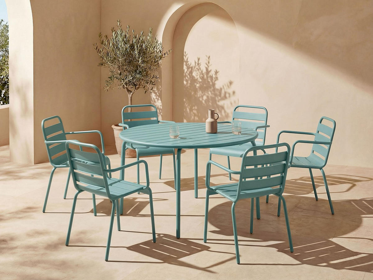 GARTENESSGRUPPE im Set - 6 Personen - Metall - Mandelgrün - - Grün, Metall - Vente-Unique